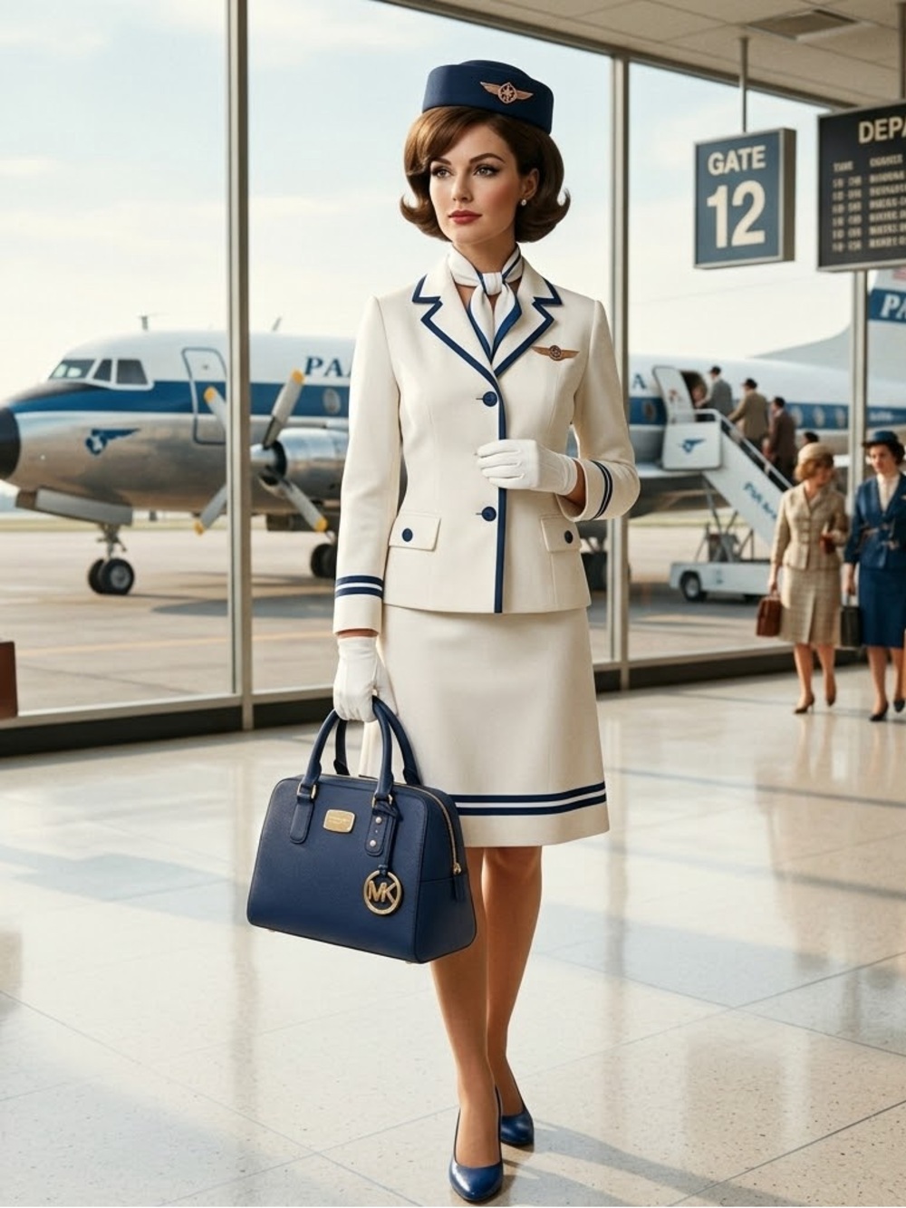 MICHAEL KORS Saffiano Leather Satchel Bag in Dark Navy Blue stewardess